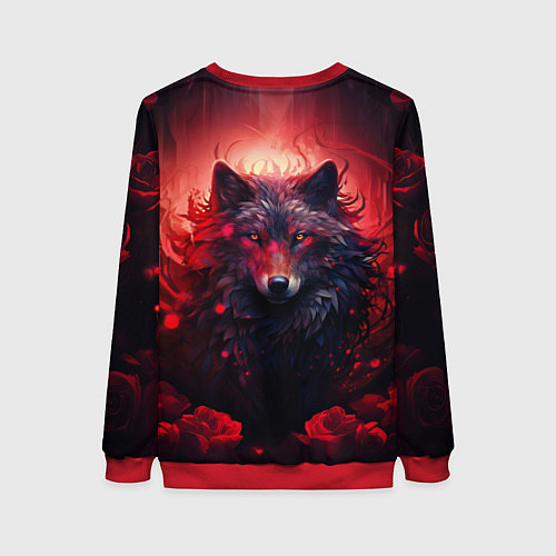 Женский свитшот Волчица и розы / 3D-Красный – фото 2