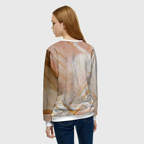 Женский свитшот Фарфоровый лебедь и солнце на розовом мраморе / 3D-Белый – фото 4