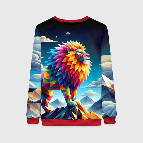 Женский свитшот Полигональный лев в горах - нейроарт / 3D-Красный – фото 2