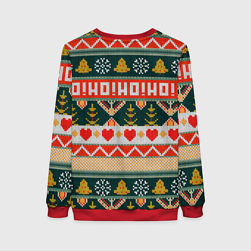Женский свитшот Новогодняя вязанная текстура ho-ho / 3D-Красный – фото 2
