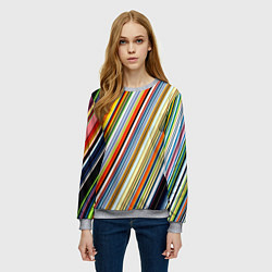 Свитшот женский Разноцветные полосы абстракция, цвет: 3D-меланж — фото 2