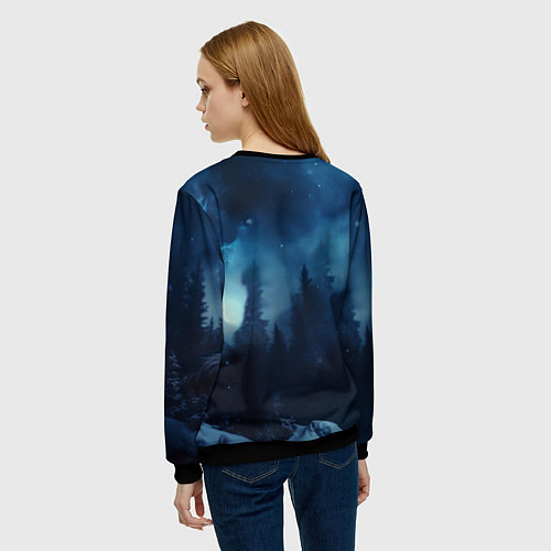 Женский свитшот Голова волка и небо / 3D-Черный – фото 4