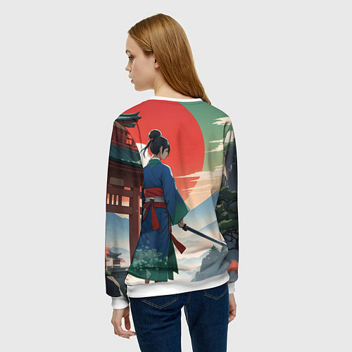 Женский свитшот Самурай на ярком красивом фоне / 3D-Белый – фото 4
