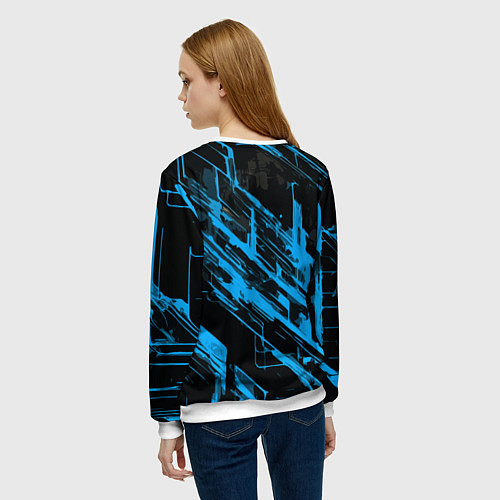 Женский свитшот Blue stripes on a black background / 3D-Белый – фото 4