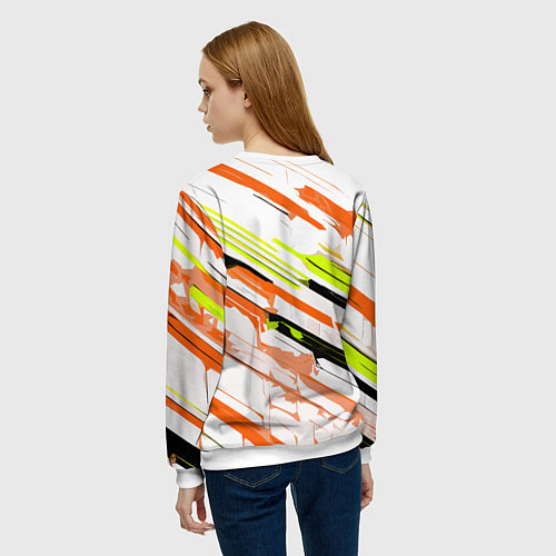 Женский свитшот Оранжево-жёлто-чёрные полосы на белом фоне / 3D-Белый – фото 4