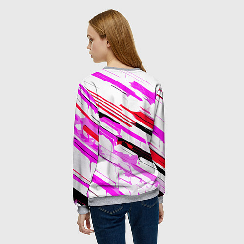 Женский свитшот Красно-розово-чёрные полосы на белом фоне / 3D-Меланж – фото 4