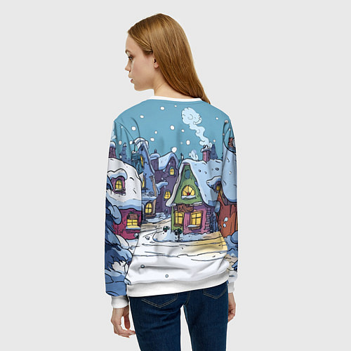 Женский свитшот Зимние домики иллюстрация / 3D-Белый – фото 4