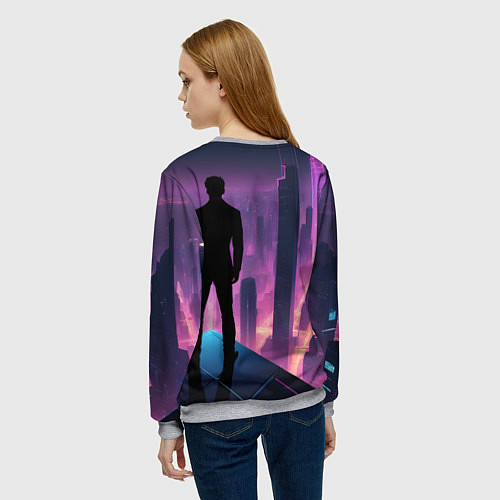 Женский свитшот Человек смотрящий на ночной мегаполис / 3D-Меланж – фото 4