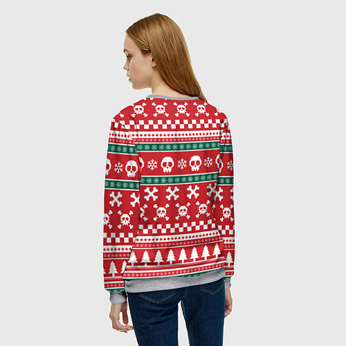 Женский свитшот Новогодний паттерн с черепами в новый год / 3D-Меланж – фото 4