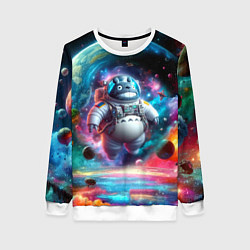 Свитшот женский Astronaut Totoro in neon space - ai art fantasy, цвет: 3D-белый