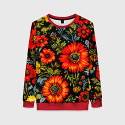Свитшот женский Русская хохлома, паттерн, цвет: 3D-красный