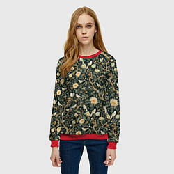 Свитшот женский Узор с птицами зеленый, цвет: 3D-красный — фото 2