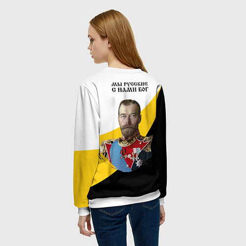 Женский свитшот Мы русские с нами Бог малый черный кцк Николай II / 3D-Белый – фото 4