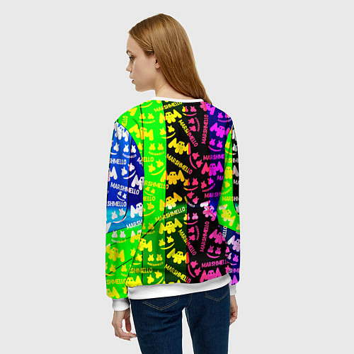 Женский свитшот Marshmello pattern neon steel / 3D-Белый – фото 4