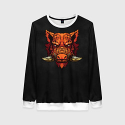 Женский свитшот Красный дикий кабан на темном фоне