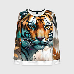 Свитшот женский Серьезный тигр, цвет: 3D-белый