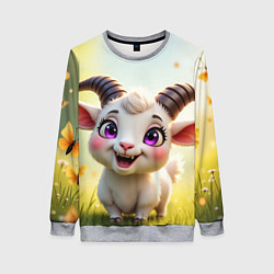 Свитшот женский Козлёнок на лугу, цвет: 3D-меланж