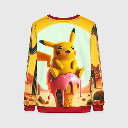 Женский свитшот Пикачу сидит на мороженом в пустыне / 3D-Красный – фото 2