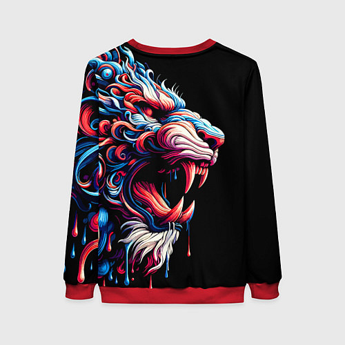 Женский свитшот Фантазийный красочный тигр - ирезуми / 3D-Красный – фото 2