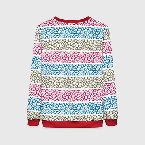 Женский свитшот Горизонтальные разноцветные полосы с тигровым узор / 3D-Красный – фото 2