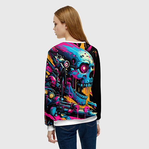 Женский свитшот Cool cyber skull - ai art / 3D-Белый – фото 4