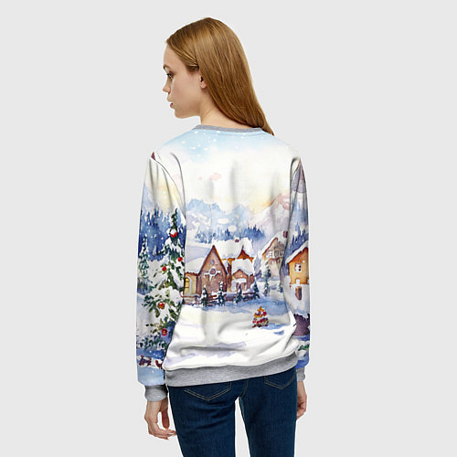 Женский свитшот Новогодний снежный город / 3D-Меланж – фото 4
