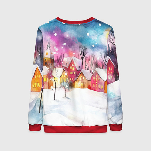 Женский свитшот Новогодний ночной дворик / 3D-Красный – фото 2