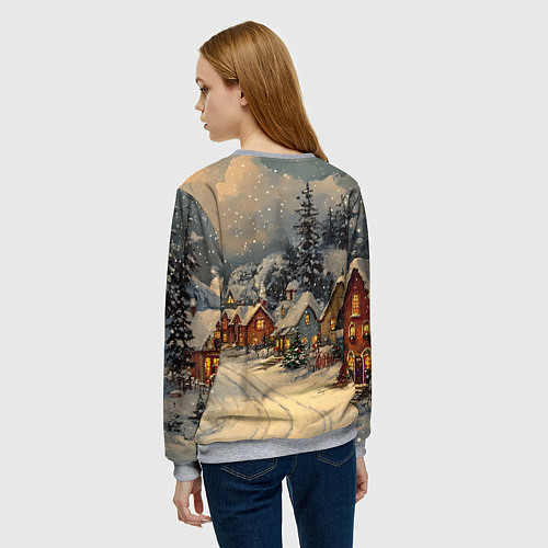Женский свитшот Новогодние зимние домики / 3D-Меланж – фото 4