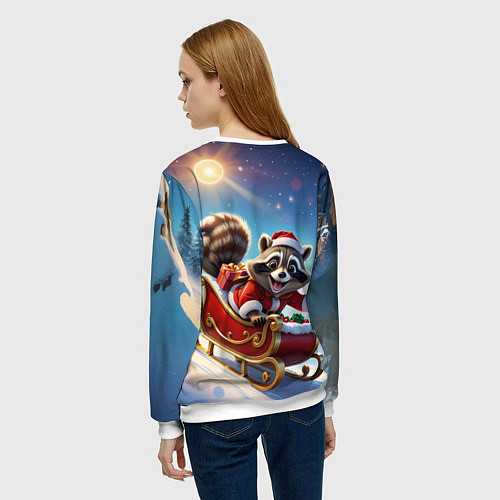 Женский свитшот Енот на санях / 3D-Белый – фото 4