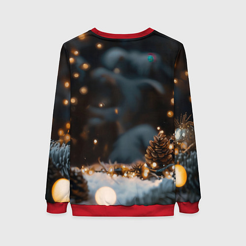Женский свитшот Лисица в новогодней шапочке / 3D-Красный – фото 2