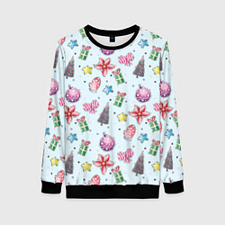 Свитшот женский Новогодний фон, цвет: 3D-черный