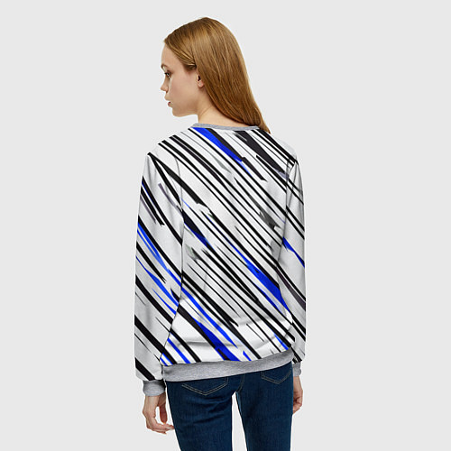 Женский свитшот Диагональные чёрно-синие полосы на белом фоне / 3D-Меланж – фото 4