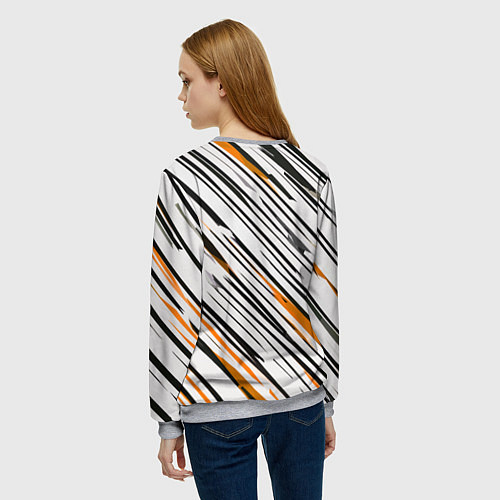 Женский свитшот Диагональные чёрно-жёлтые полосы на белом фоне / 3D-Меланж – фото 4
