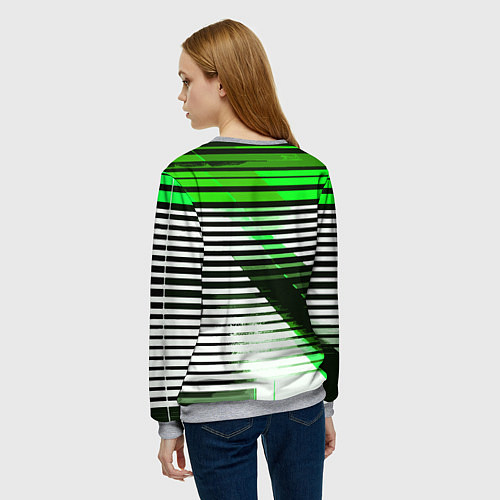 Женский свитшот Зелёно-чёрные полосы на белом фоне / 3D-Меланж – фото 4