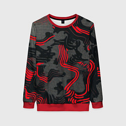 Свитшот женский Камуфляж черный в красную полоску, цвет: 3D-красный