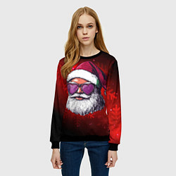 Свитшот женский Санта в очках сердечках, цвет: 3D-черный — фото 2
