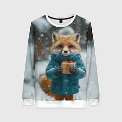 Женский свитшот Лисица держит подарок