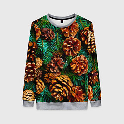 Свитшот женский Елочные ветки с шишками, цвет: 3D-меланж