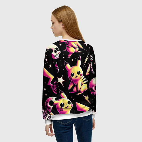 Женский свитшот Pikachu and skeletons - pattern / 3D-Белый – фото 4