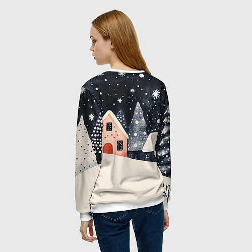 Женский свитшот Новогодняя ночь и розовый домик / 3D-Белый – фото 4