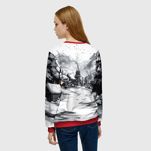 Женский свитшот Город в снегу перед новым годом / 3D-Красный – фото 4