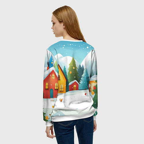 Женский свитшот Новогодний городок иллюстрация / 3D-Белый – фото 4