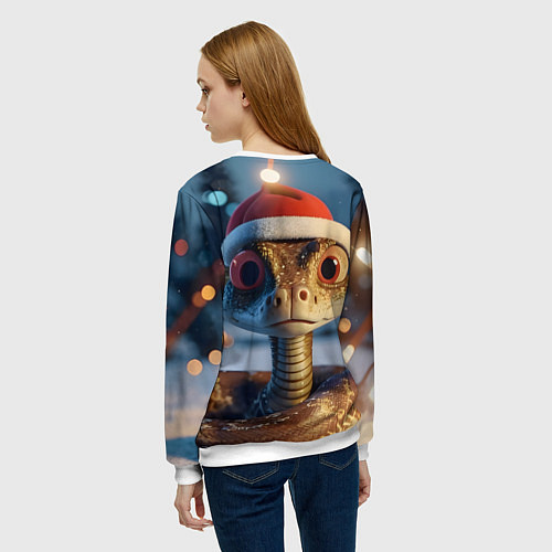 Женский свитшот Новогодний змееныш в шапочке / 3D-Белый – фото 4