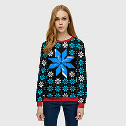 Свитшот женский Сине-белые звёзды на чёрном фоне, цвет: 3D-красный — фото 2