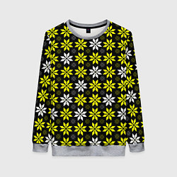 Свитшот женский Жёлто-белые звёзды на чёрном фоне, цвет: 3D-меланж