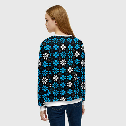 Женский свитшот Бело-голубые звёзды на чёрном фоне / 3D-Белый – фото 4