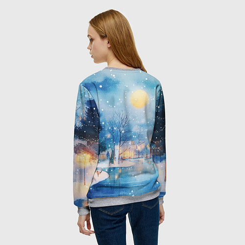 Женский свитшот Новогодняя атмосфера - акварель / 3D-Меланж – фото 4
