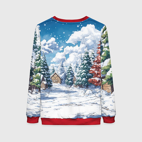 Женский свитшот Предновогодняя природа / 3D-Красный – фото 2