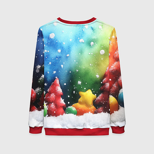 Женский свитшот Акварельные новогодние елки / 3D-Красный – фото 2