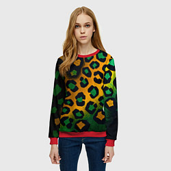 Свитшот женский Зеленые и золотые пятна леопарда, цвет: 3D-красный — фото 2